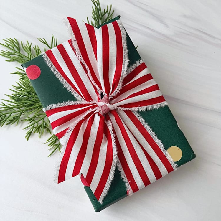 "2" Cotton Hand Frayed Striped Holiday Ribbon" - Holiday Ribbons and Bows in red by Honey Silks Co