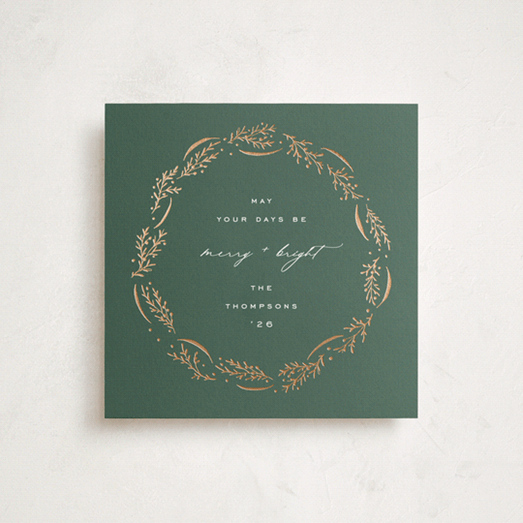 "Wrapped Wreath" - Holiday Cards in Spruce by Amy Kross - Front
