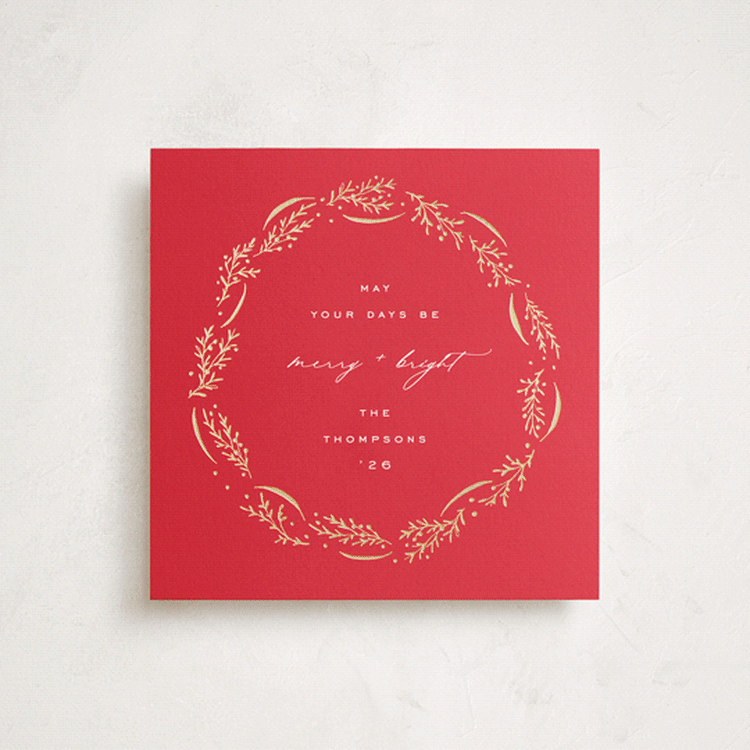 "Wrapped Wreath" - Holiday Cards in Poinsettia by Amy Kross - Front