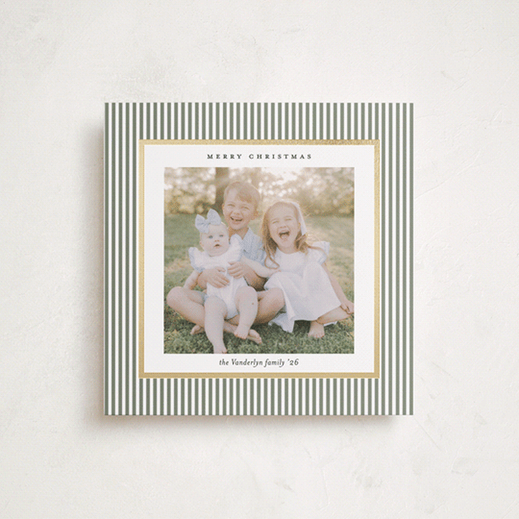 "Striped Frame" - Holiday Cards in Sage Green by Lucrecia Caporale - Front