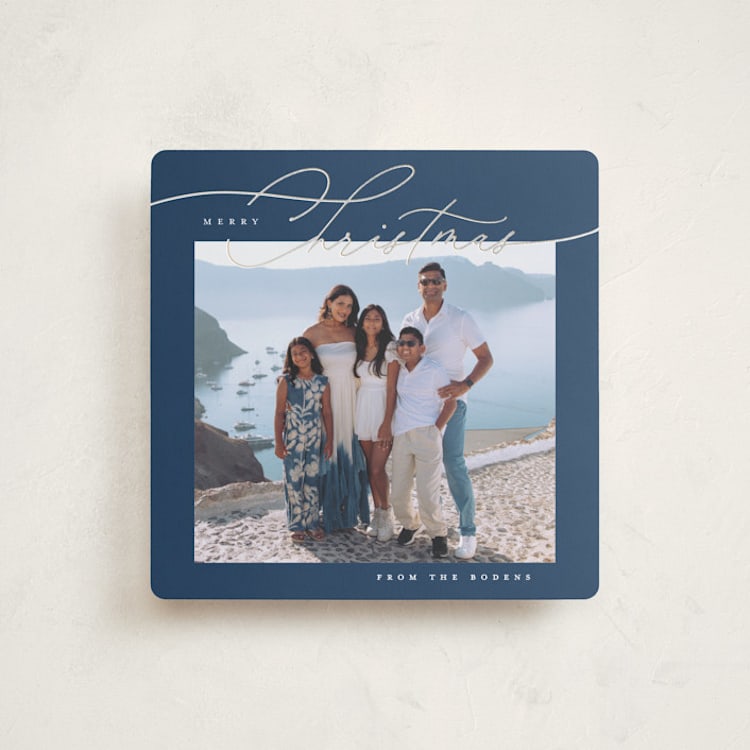 "A Simple Script" - Holiday Cards in Navy by Susan Zinader - Front