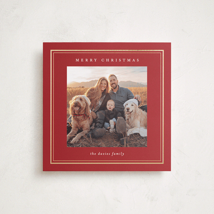 "Gilt Square" - Holiday Cards in Cranberry by Brooke Chandler - Front