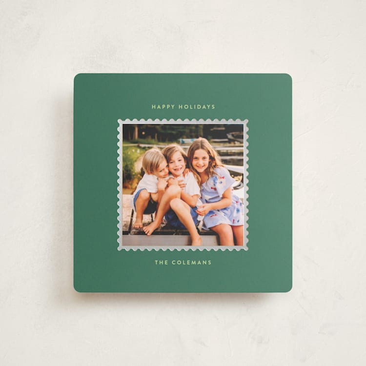 "Wavy Stamp" - Holiday Cards in Evergreen by Leia Matt - Front