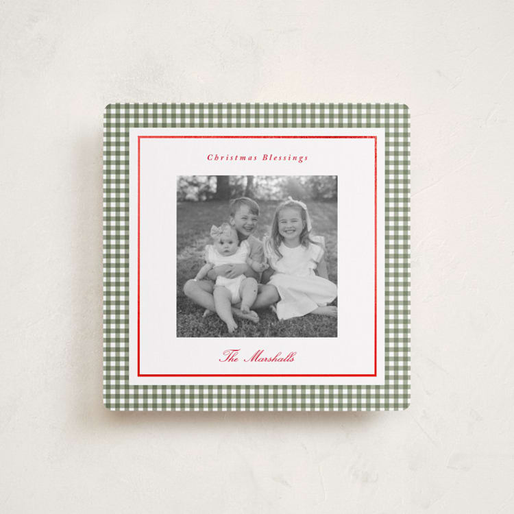 "Gingham and Foil" - Holiday Cards in Pine by Angela Garrick - Front