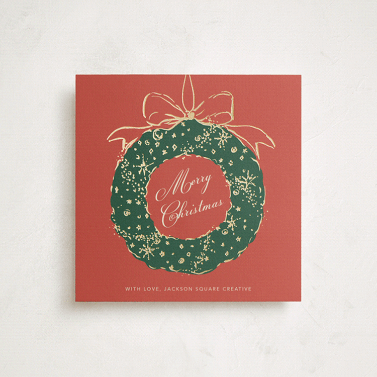 "Gilded Holiday Wreath" - Holiday Cards in Berries by Cass Loh - Front