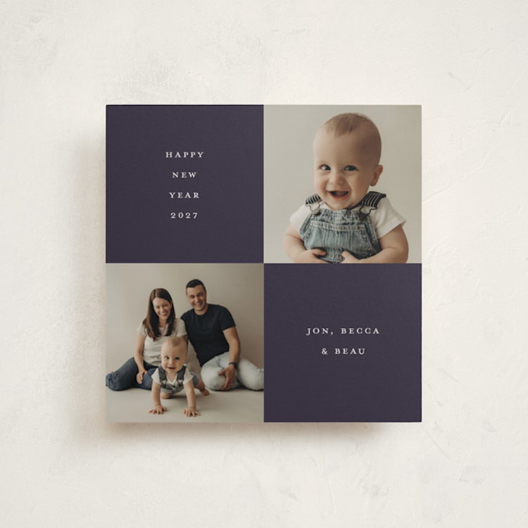 "New Year Grid" - Holiday Cards in Navy by Diane Pearse - Front