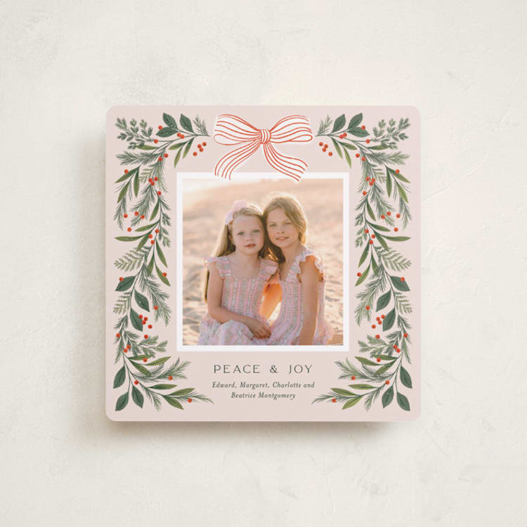"Lovely Garland" - Holiday Cards in Blush by Paper Raven Co. - Front