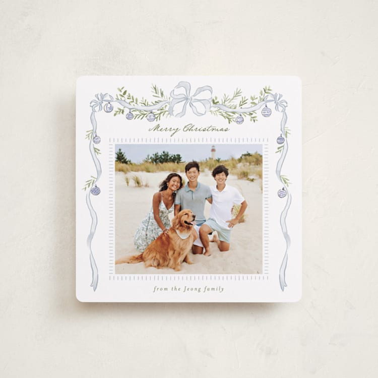 "Drape Ribbon" - Holiday Cards in Icy Blue by Everett Paper Goods - Front