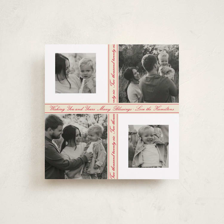 "Ribbon Script" - Holiday Cards in Cranberry by Baumbirdy - Front