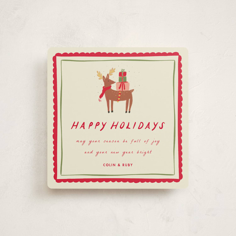 "Reindeer Express" - Holiday Cards in Holly Berry by Sarah Rosenthal - Front