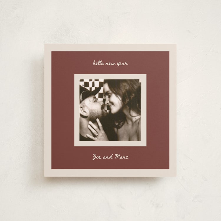 "Hello" - Holiday Cards in Maroon by Gwen Bedat - Front