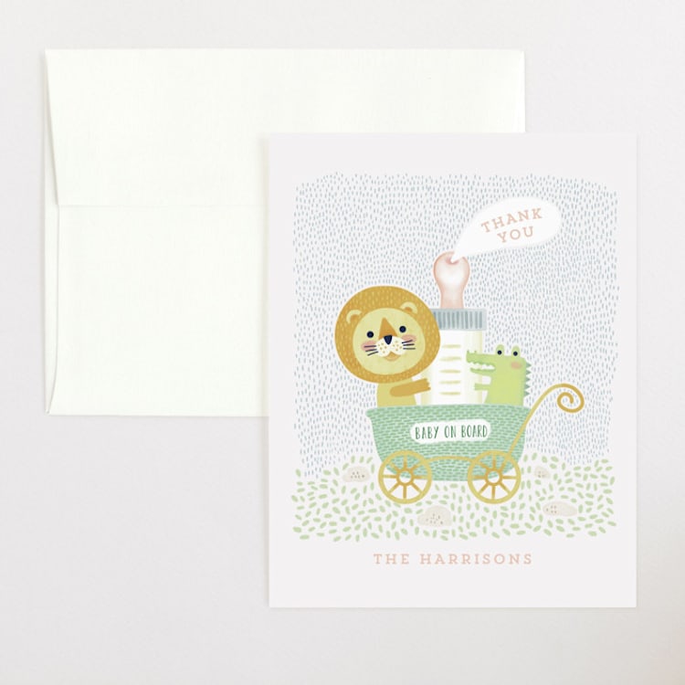 "Baby on Board" - Flat Baby Shower Thank You Cards in Ivory by iamtanya - Front
