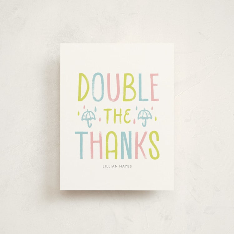 "Due With Two" - Flat Baby Shower Thank You Cards in Dandelion by Susan Asbill - Front