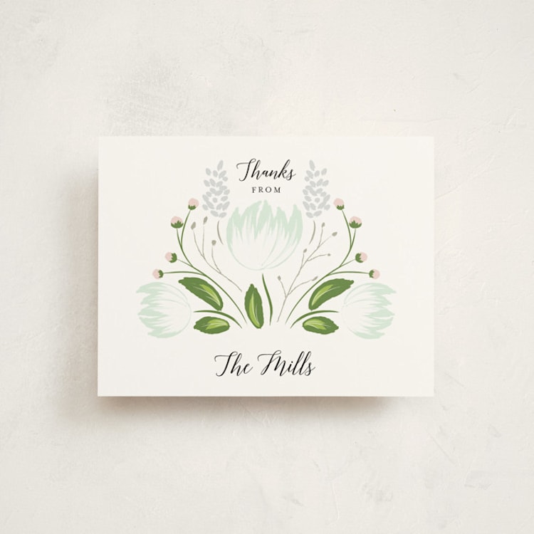 "Sweet Blooms" - Flat Baby Shower Thank You Cards in Mint by Lehan Veenker - Front
