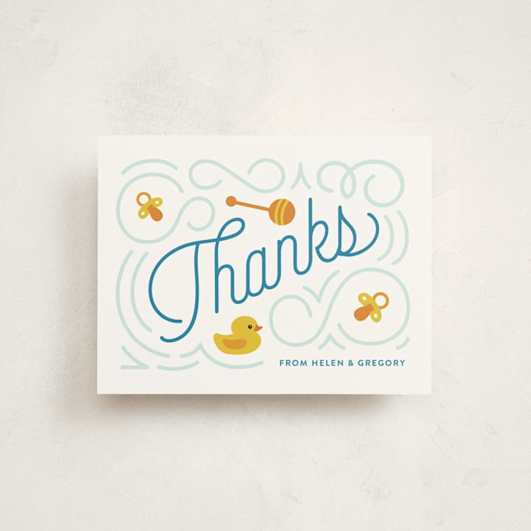 "Splash" - Flat Baby Shower Thank You Cards in Cobalt by Genna Blackburn - Front