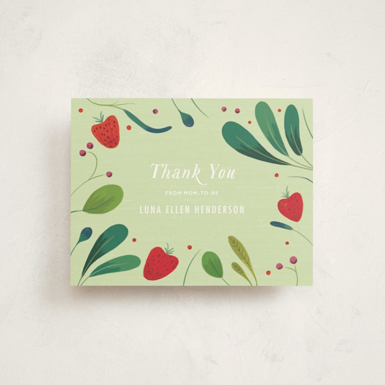 "Berry Baby" - Flat Baby Shower Thank You Cards in Mint by Morgan Ramberg - Front