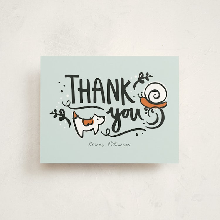 "Frogs and Snails" - Flat Baby Shower Thank You Cards in Sky by JeAnna Casper - Front