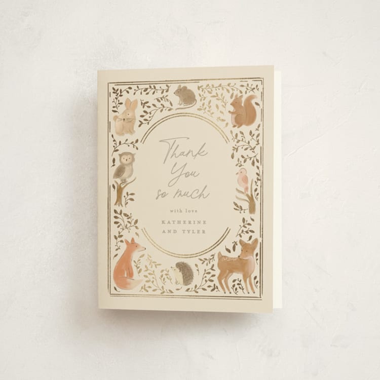 "Woodland storybook" - Foil-Pressed Baby Shower Thank You Cards in Ecru by Creo Study - Front