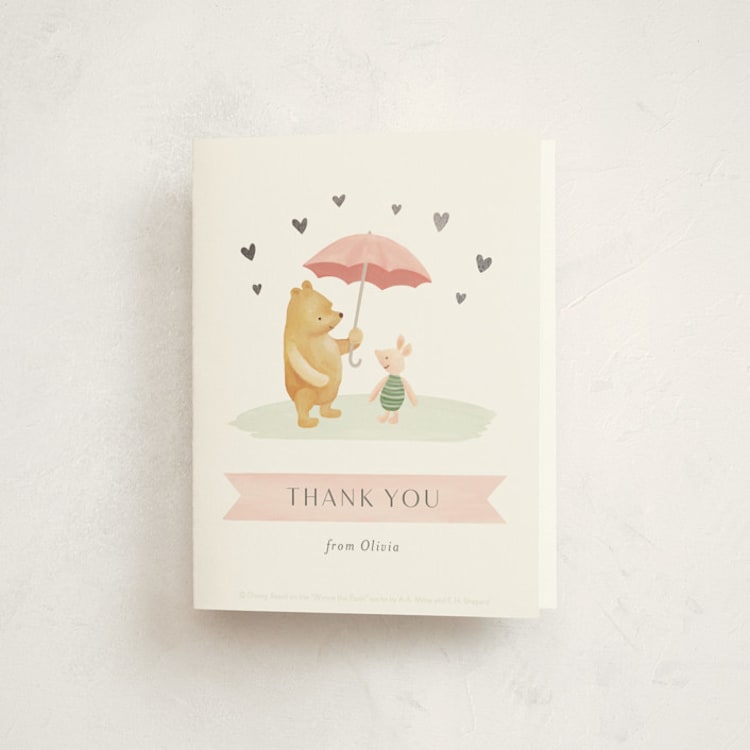 "Pooh and Piglet" - Foil-Pressed Baby Shower Thank You Cards in Blush by Katherine Moynagh - Front