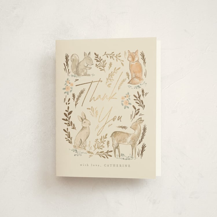 "Vintage woodland" - Foil-Pressed Baby Shower Thank You Cards in Ginger by Creo Study - Front