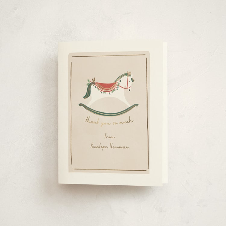 "festive rocking horse" - Foil-Pressed Baby Shower Thank You Cards in Eggnog by Rebecca Durflinger - Front