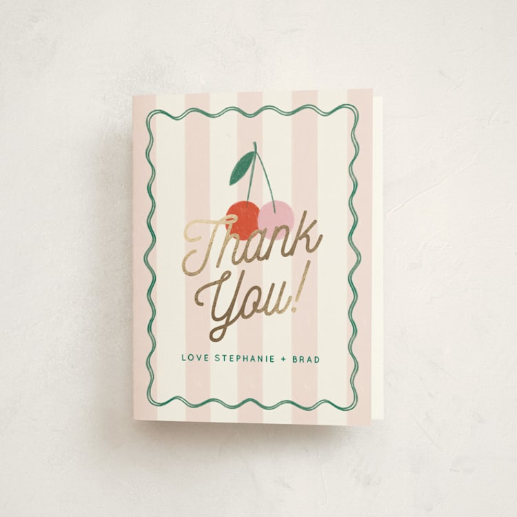 "Tiny Cherry On Top" - Foil-Pressed Baby Shower Thank You Cards in Petal by Kiersten Garner - Front