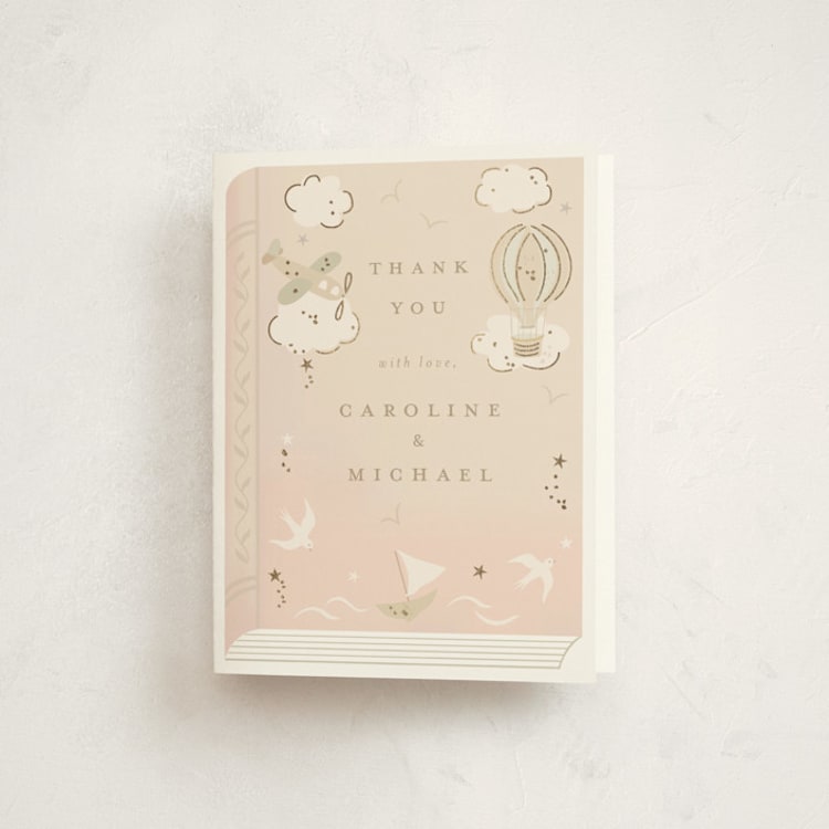"Our Journey" - Foil-Pressed Baby Shower Thank You Cards in Blush by Jennifer Holbrook - Front