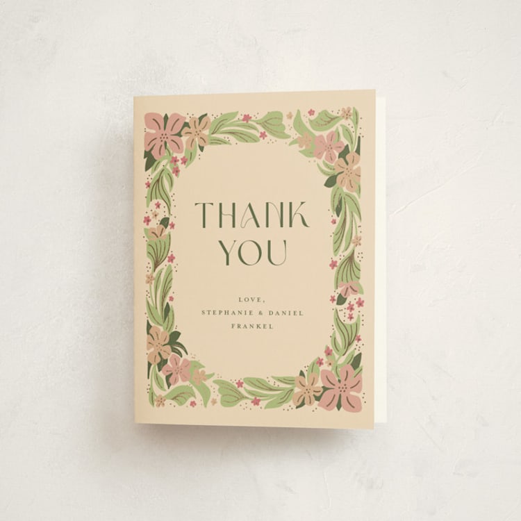 "Bright Botanical Border" - Foil-Pressed Baby Shower Thank You Cards in Petal by Katie Zimpel - Front