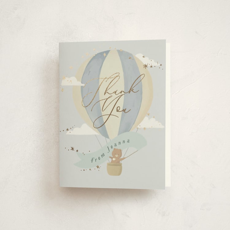 "Little Explorer" - Foil-Pressed Baby Shower Thank You Cards in Powder by Hannah Williams - Front
