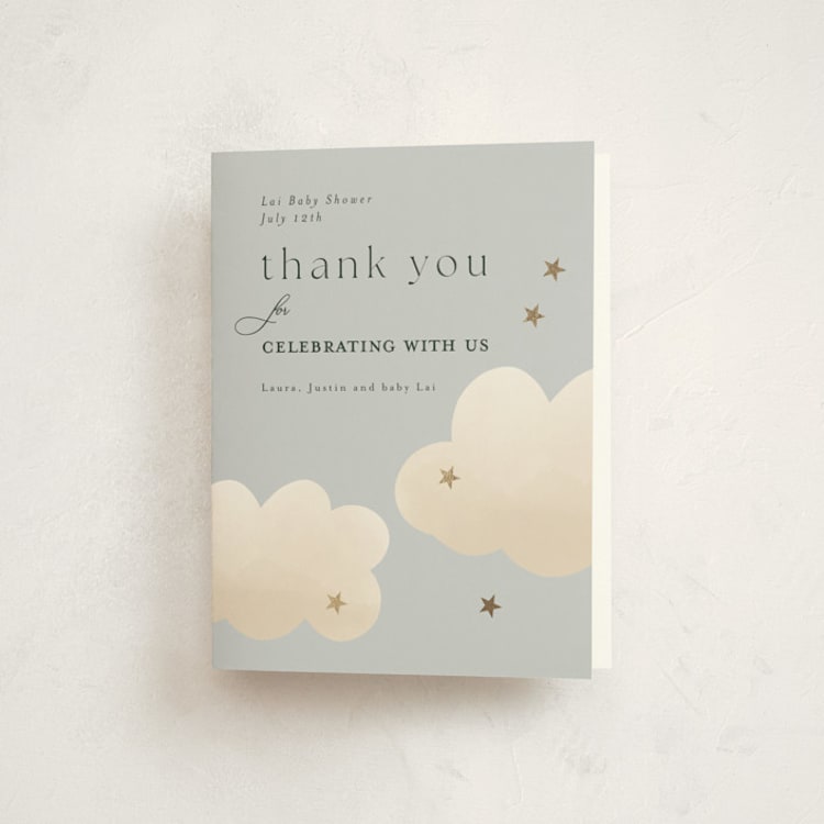 "Twinkle Twinkle" - Foil-Pressed Baby Shower Thank You Cards in Sky by Joyce Pinheiro - Front