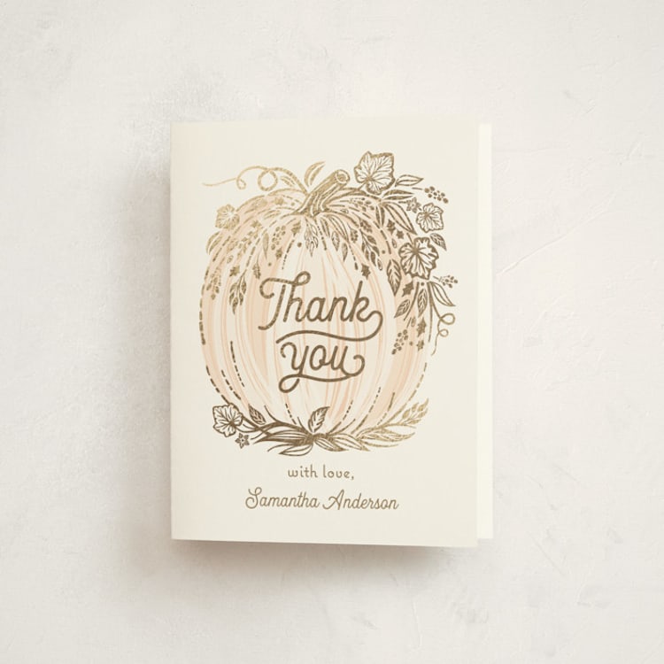 "Little pumpkin" - Foil-Pressed Baby Shower Thank You Cards in Peach by Paper Sun Studio - Front