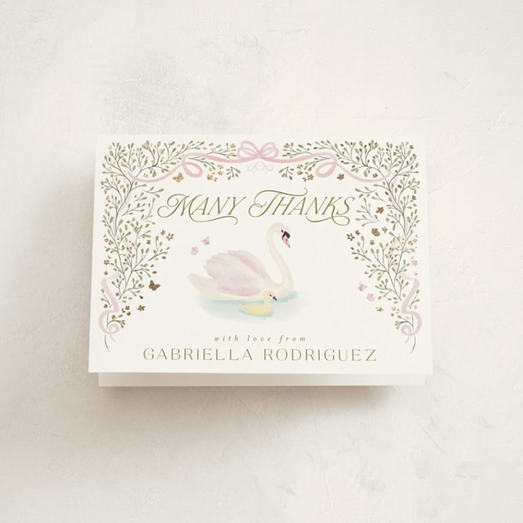 "Swan Princess" - Foil-Pressed Baby Shower Thank You Cards in Ballet Slipper by Jenna Holcomb - Front