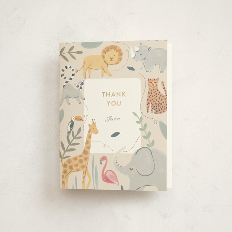 "Safari Dreams" - Foil-Pressed Baby Shower Thank You Cards in Sunshine by Teju Reval - Front
