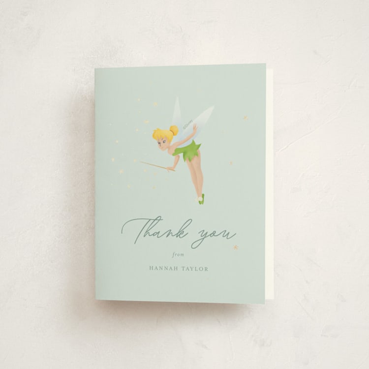 "Disney’s Tinkerbell Magic" - Foil-Pressed Baby Shower Thank You Cards in Sage by frau brandt - Front