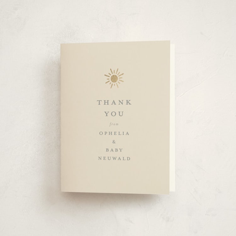 "Sun Toss" - Foil-Pressed Baby Shower Thank You Cards in Blush by Meggy Masters - Front