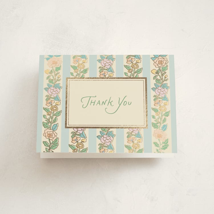 "Vintage blossom" - Foil-Pressed Baby Shower Thank You Cards in Sky by Creo Study - Front