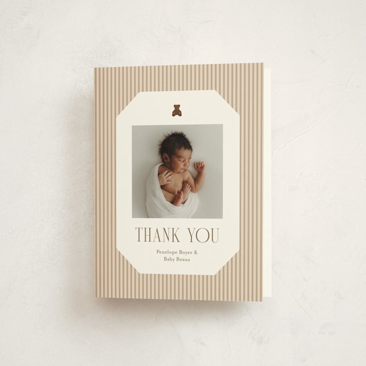 "Teddy Bear Stripes" - Foil-Pressed Baby Shower Thank You Cards in Beary by Cindy Reynolds - Front