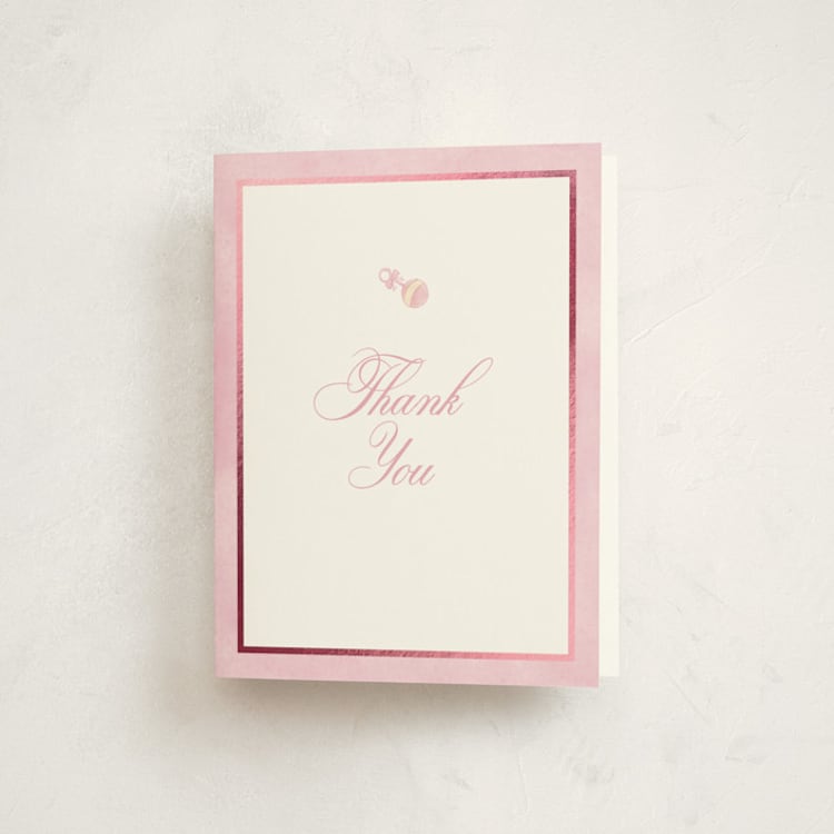 "un hochet" - Foil-Pressed Baby Shower Thank You Cards in Watermelon by Creo Study - Front
