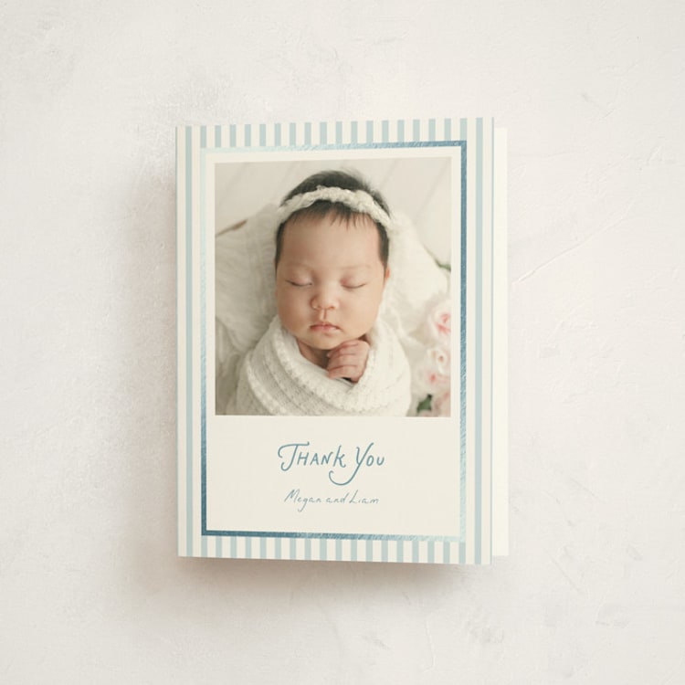 "Arctic Family" - Foil-Pressed Baby Shower Thank You Cards in Sky by Lucrecia Caporale - Front