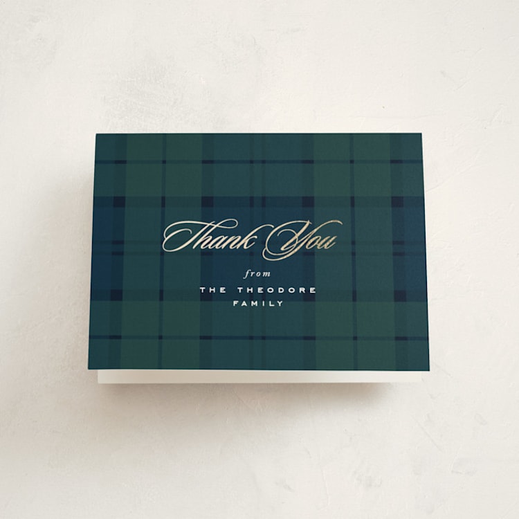 "Prep" - Foil-Pressed Baby Shower Thank You Cards in Tartan by Lea Delaveris - Front