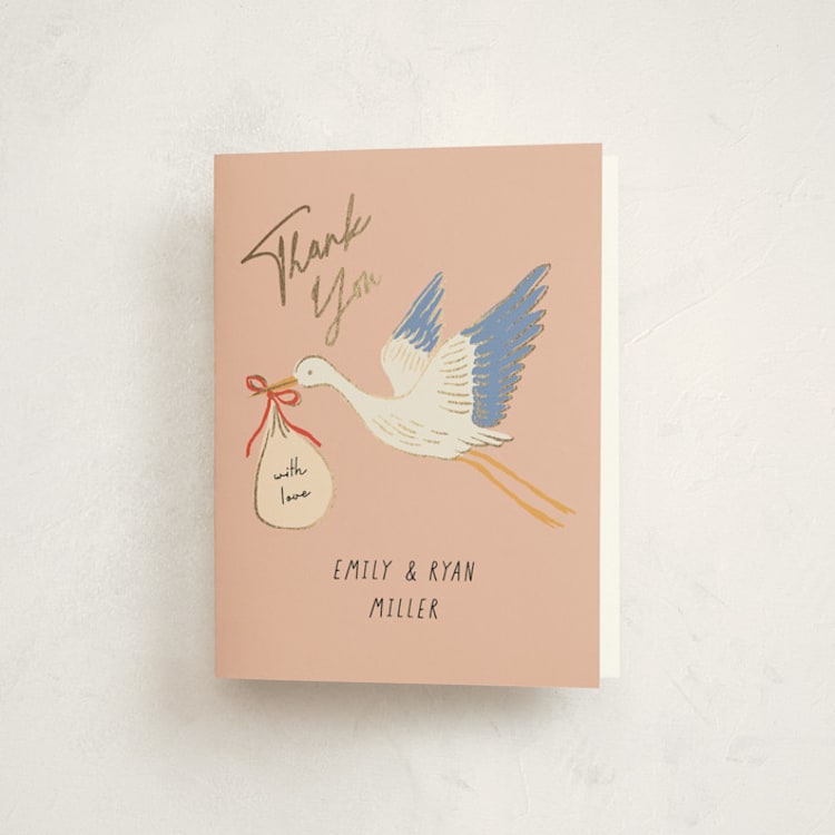"Stamp" - Foil-Pressed Baby Shower Thank You Cards in Sky by Elly - Front