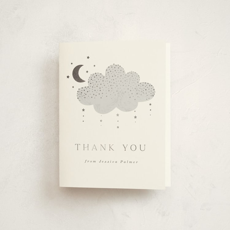"Moon Baby" - Foil-Pressed Baby Shower Thank You Cards in Slate by Marina Onoprienko - Front