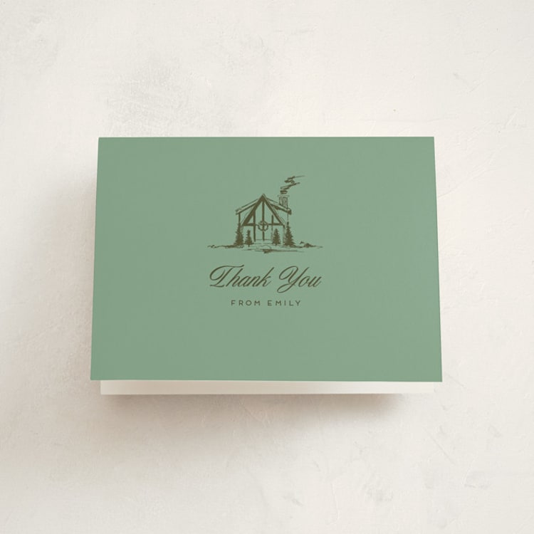 "Winter Cabin" - Baby Shower Thank You Cards in Pine by Jen Ramsey - Front