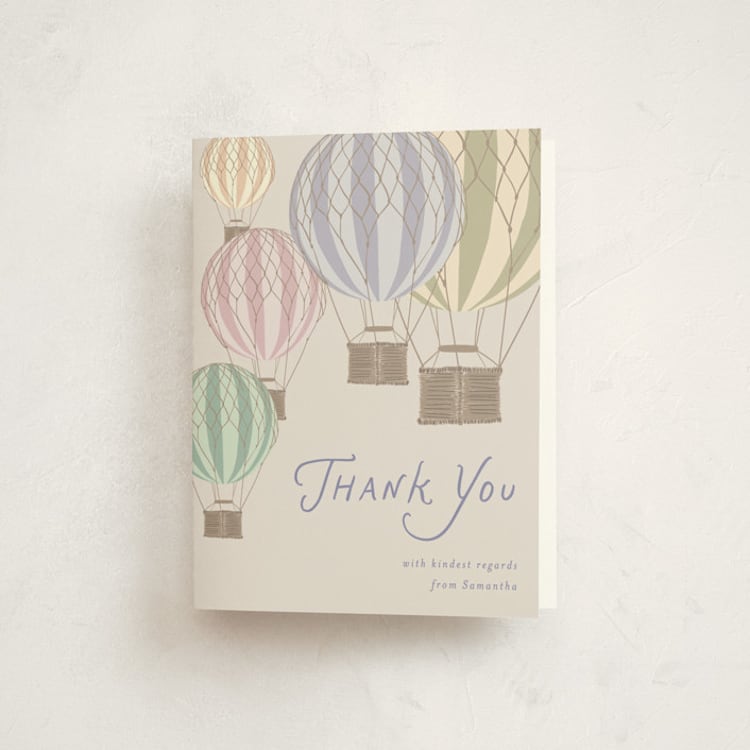 "Balloons" - Baby Shower Thank You Cards in Bluebird by Kampai Designs - Front