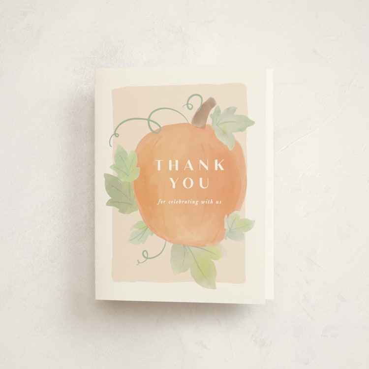 "Lil Pumpkin" - Baby Shower Thank You Cards in Blush by Creo Study - Front