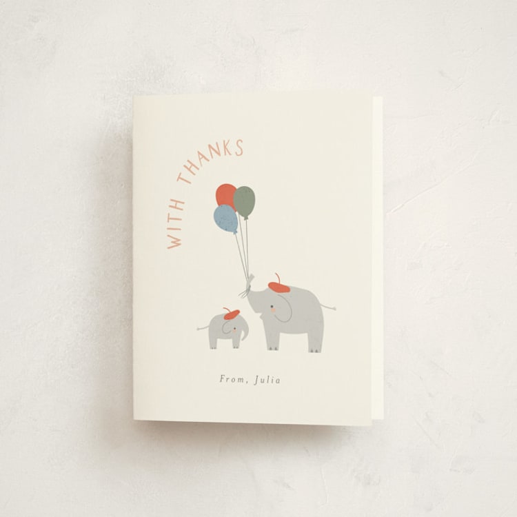 "Bonjour Balloons" - Baby Shower Thank You Cards in Berry by Angela Thompson - Front