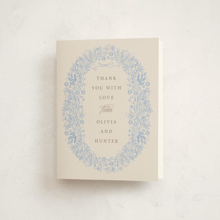 "Blooming Foil Oval" - Baby Shower Thank You Cards in Bluebell by Hannah Williams - Front
