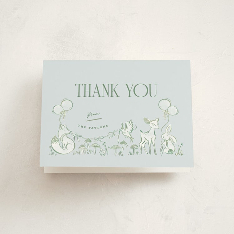 "Woodland Party" - Baby Shower Thank You Cards in Bluebird by Julie Murray - Front