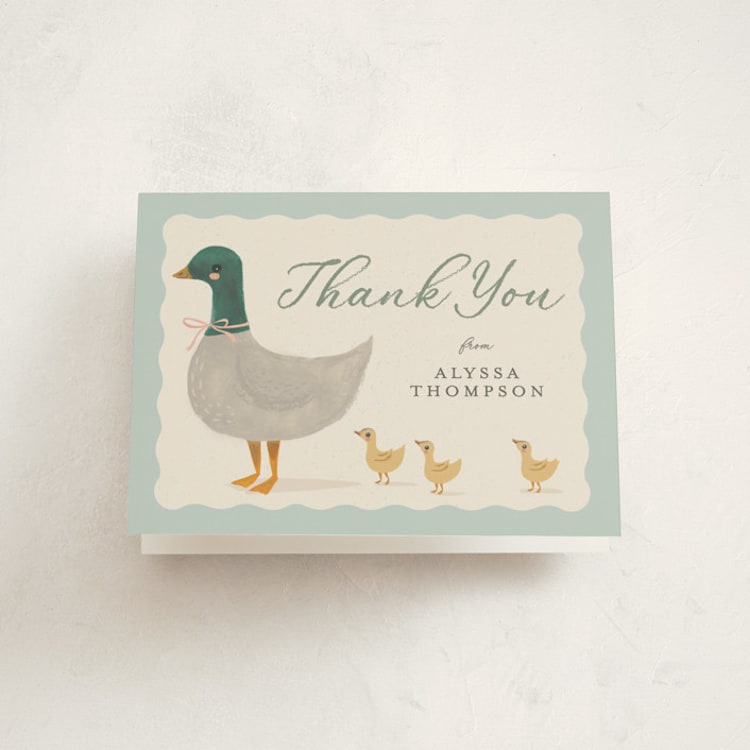"Vintage Ducklings" - Baby Shower Thank You Cards in Pond by Karidy Walker - Front