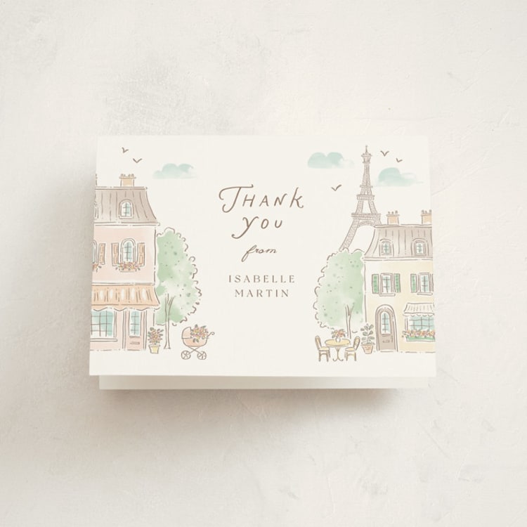 "A day in Paris" - Baby Shower Thank You Cards in Strawberry by Jennifer Wick - Front